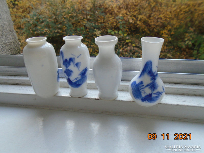 Kézzel festett egyedi kobaltkék Kangxi mintákkal 4 db miniatűr tojáshéj porcelán váza