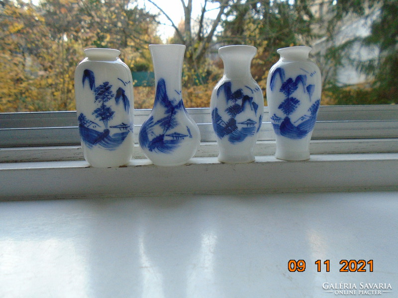 Kézzel festett egyedi kobaltkék Kangxi mintákkal 4 db miniatűr tojáshéj porcelán váza