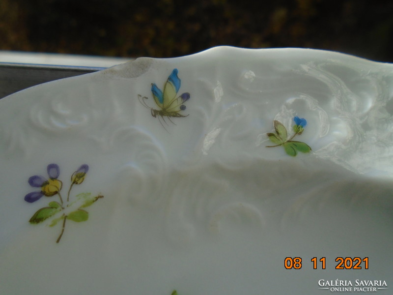 Egyedi kézzel festett Meiseni rovar és virág mintákkal PLS Geschütz  csipkézett tányér