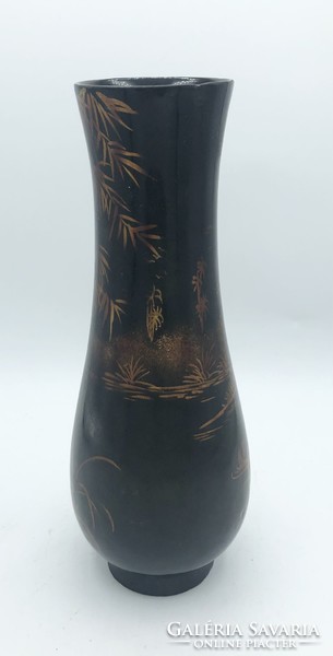 Old oriental wooden lacquer vase