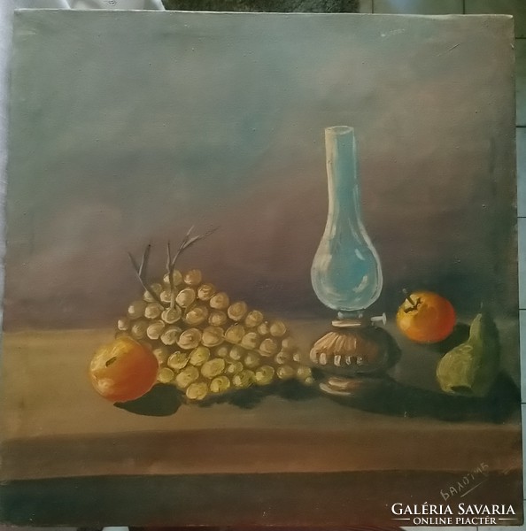 Csendélet szőlővel, olajfestmény, keret nélküli vászon 49x49 cm