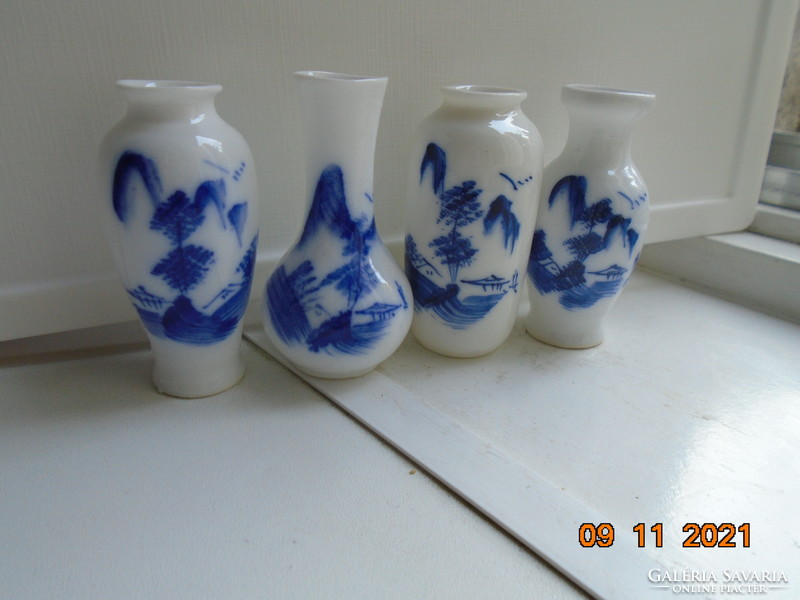 Kézzel festett egyedi kobaltkék Kangxi mintákkal 4 db miniatűr tojáshéj porcelán váza