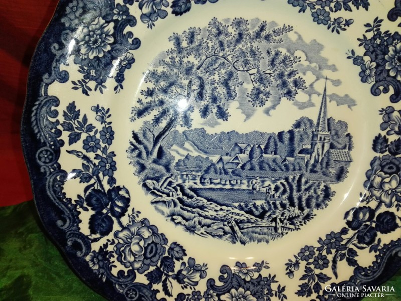 Royal worcester, English porcelain plate, scene, cobalt blue.