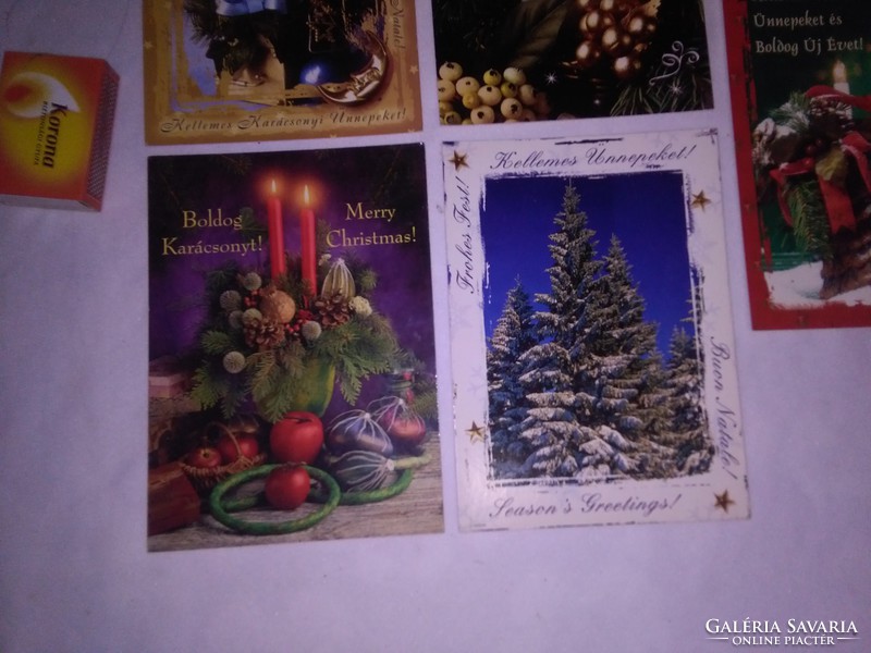 Five pieces of retro, unwritten Christmas postcards together