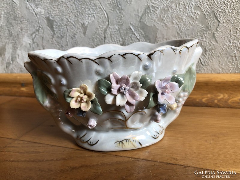 Gyönyörű virágmintás porcelán gyertyatartók és tálka / kínáló