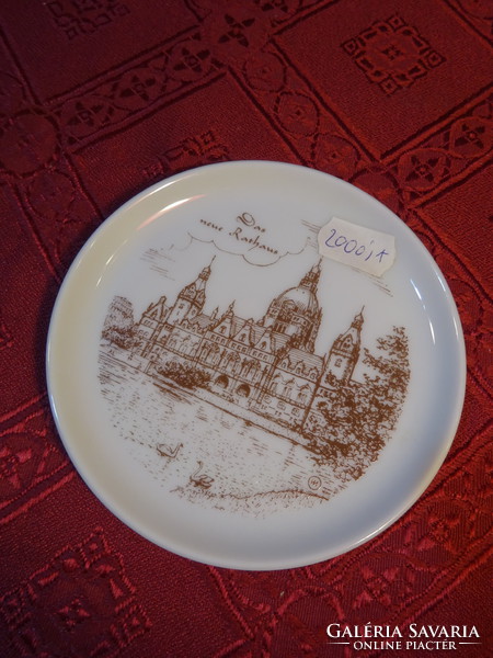 Német porcelán mini falidísz, das Rathaus látképével, átmérője 10 cm. Vanneki!