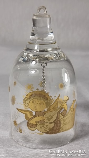 Rosenthal üveg csengő,   karácsonyi aranyfestett dekorral, zenélő angyallal,   XX.szd második fele.