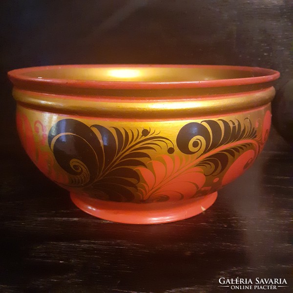 Hand-painted Russian khokhloma bowl from the 70s