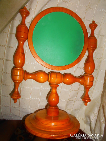 Turned wooden frame with tilting table mirror