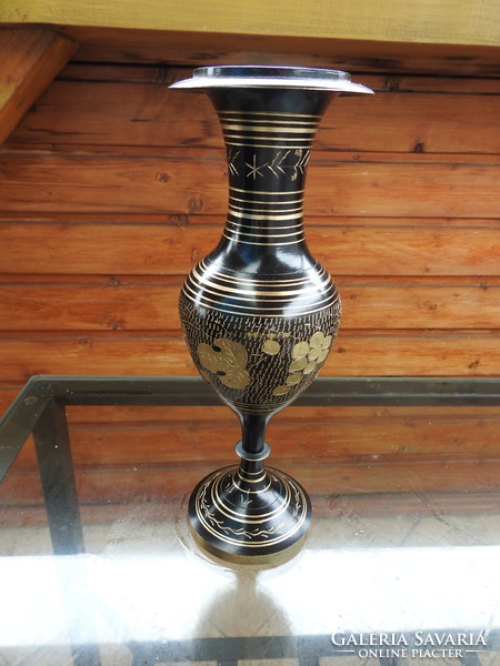 India capri black copper engraved vase