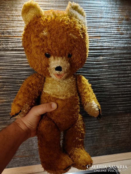 Antique 50 cm straw rattle teddy bear - hands can be moved from the 70's