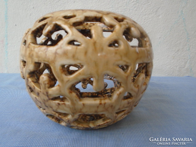 Zsolnay study work from 1974 pierced patterned sphere vase