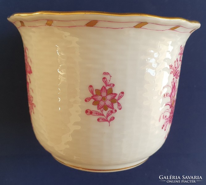 Herend Indian basket patterned pur-pur porcelain decorative pot