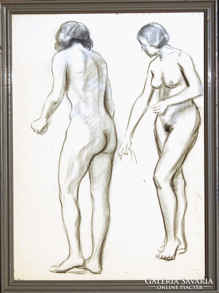 Wilhelm (will) Wieger (1890-1965): Art Deco Nude Study - Individual Drawing, Original Framework