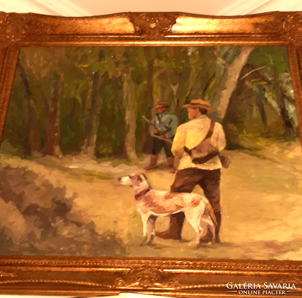 Hunters with dog wide blondel frame 74x64