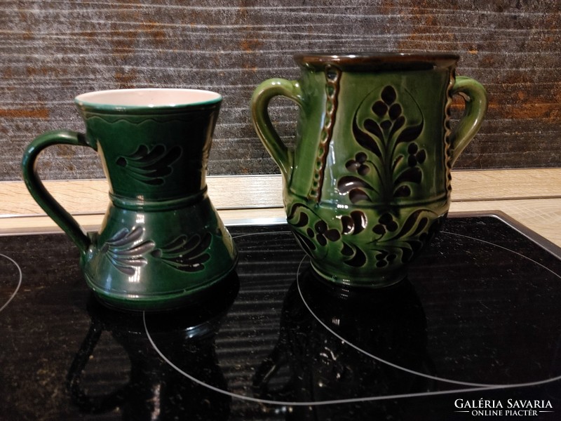 2 pieces of old Karcag green ceramics in one