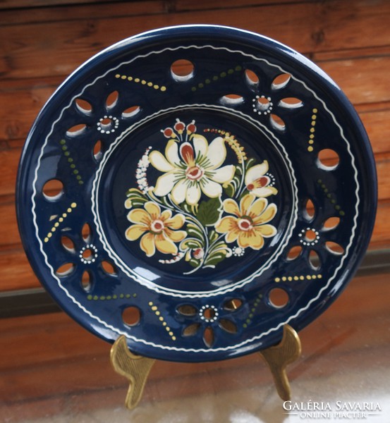Szénási jános hódmezővásárhely - cobalt blue - pierced - flower pattern wall plate