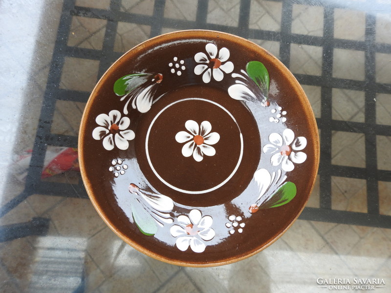 Pair of old brown floral ceramic wall plates - marked!