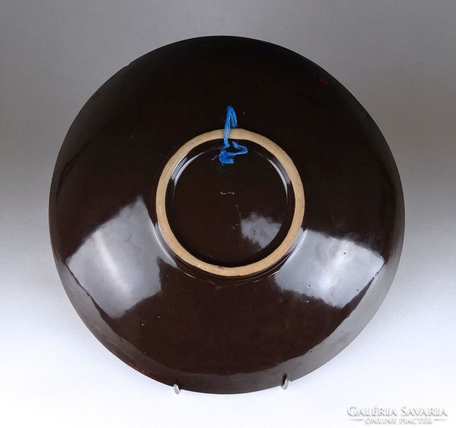 1G594 Nagyméretű csorgatott mázas retro kerámia fali tányér 29.3 cm