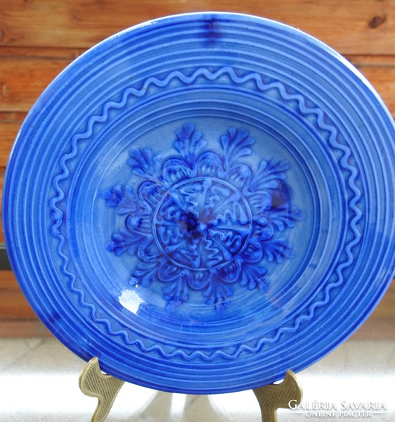 István Barakonyi - thermal water - glazed blue wall ceramic plate