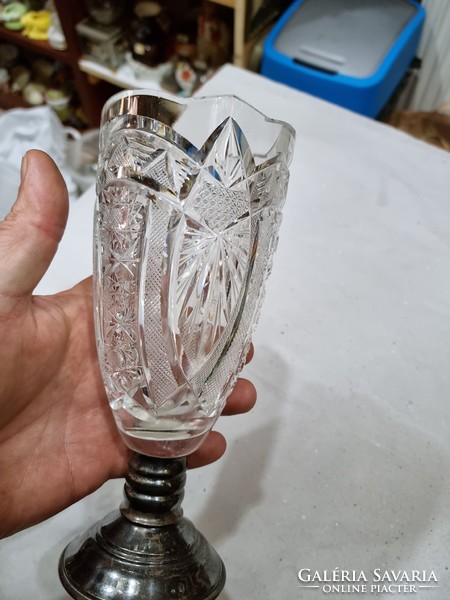 Old silver crystal vase with base