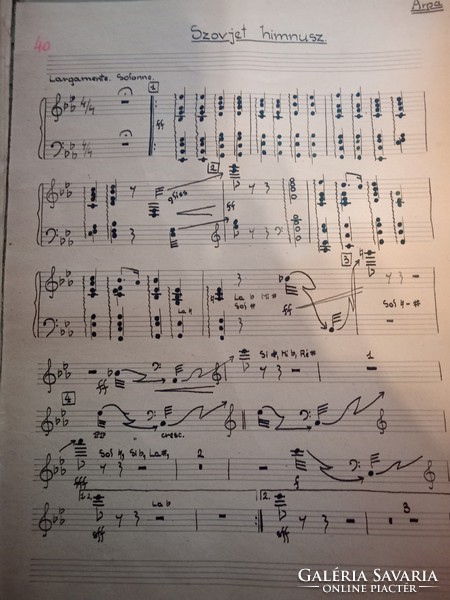 A Szovjet himnusz kézzel írt kottája az 1950-es évekből 40 szólam