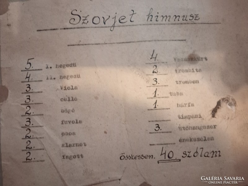A Szovjet himnusz kézzel írt kottája az 1950-es évekből 40 szólam