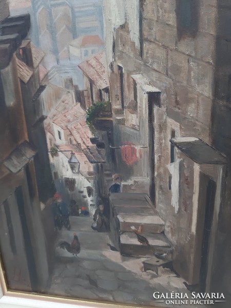 Mediterranean street view. Oil painting on canvas.40 X 24 cm.