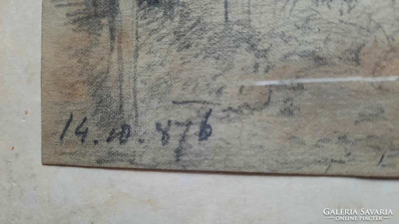 Parasztudvar - rajz 1876-ból - keretben 37x29 cm - német alkotó?