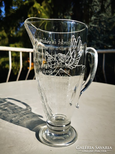 Angelic engraved glass pitcher