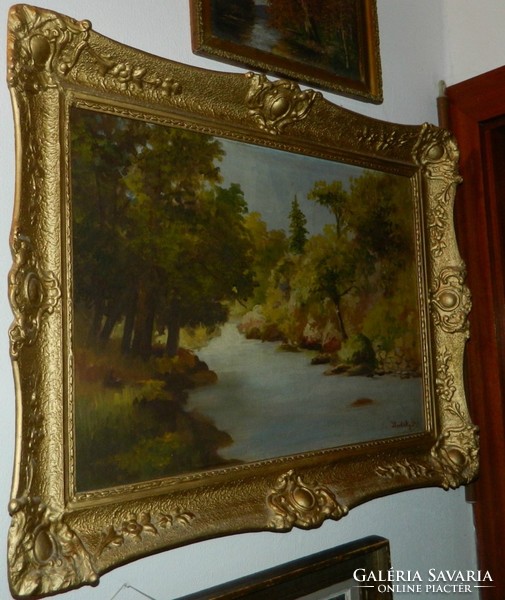 István Ilnitzky: huge oil / canvas painting in blondel frame