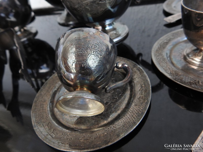 Japán szecis ezüstözött kávékészlet -teljes szett az 1800-as évekből tálcával