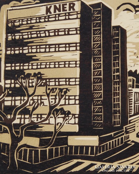 Alexor andor (1921-2003): knék printing house in Békéscsaba - colored linoleum engraving