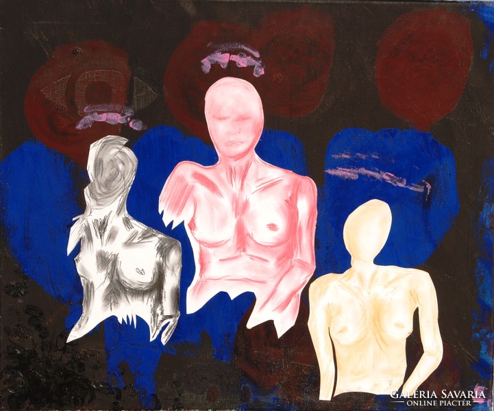 The three graces - collage, oil on canvas paper
