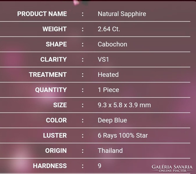 Valódi!  Csodás kék csillag zafír 2.65 ct  Thaiiföld