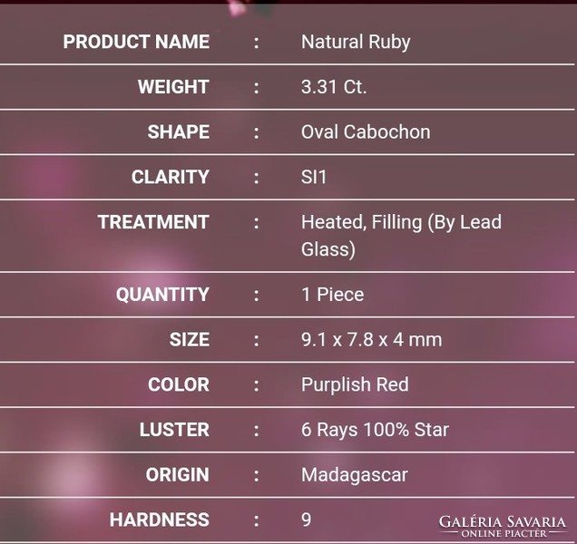 Eredeti madagaszkári csillag rubin  2.86 ct