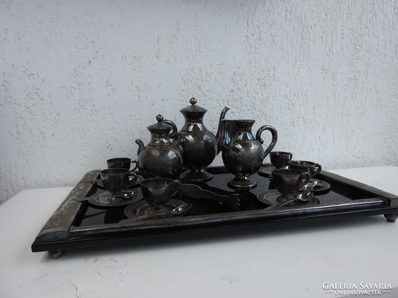 Japanese sesame silver-plated coffee set - complete set from the 1800s with tray