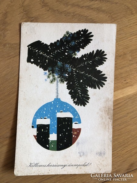 Aranyos Karácsonyi képeslap - Piros Tibor rajz