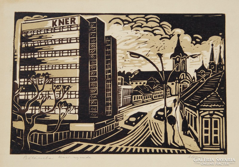 Alexor andor (1921-2003): knék printing house in Békéscsaba - colored linoleum engraving