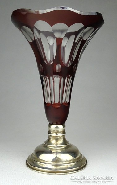 0T910 silver base polished burgundy crystal cup 20 cm