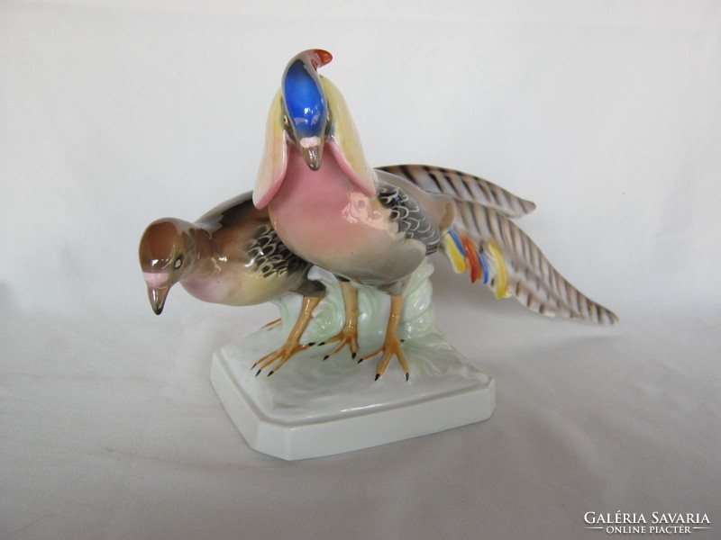 Retro ... Unterweissbach large porcelain pheasant pair of diamond pheasant birds