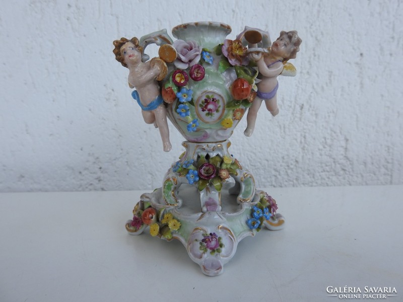 Cupid - decorated with angels - baroque antique altwien vase with pedestal