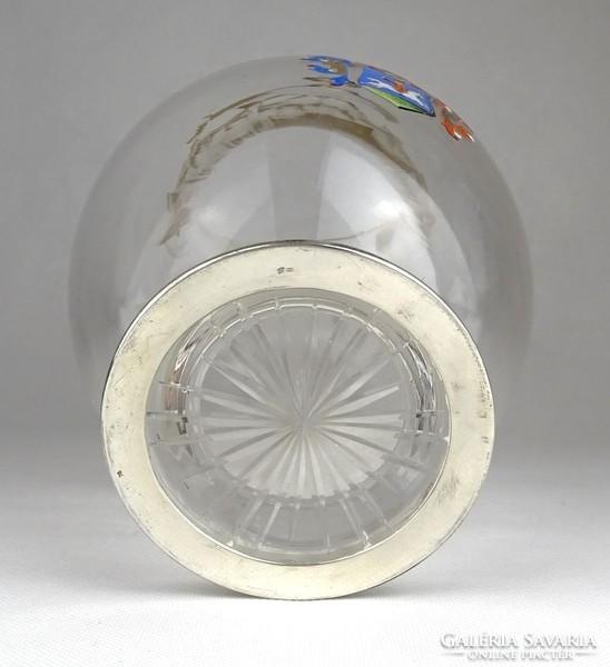 0G131 Antik 1800-as évekből származó nagyméretű ezüst talpú címeres üveg kancsó