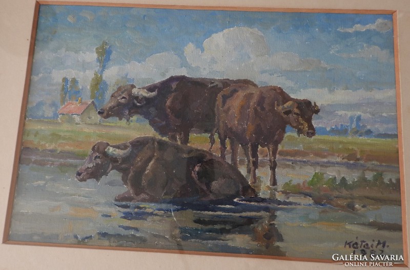 Mihály Kátai Sr. _ group of bison - gallery watercolor