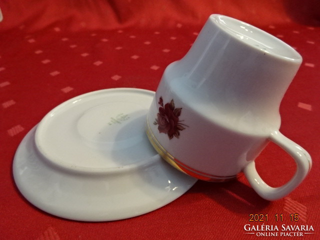 Hollóház porcelain coffee cup + placemat, six in one, rose pattern. He has!