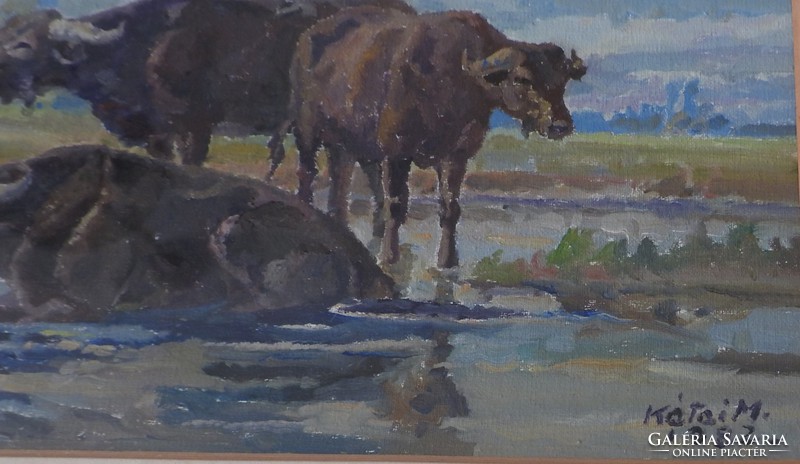 Mihály Kátai Sr. _ group of bison - gallery watercolor
