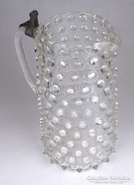 0G134 Antik fújt üveg bütykös kancsó 1850 körüli darab 19 cm