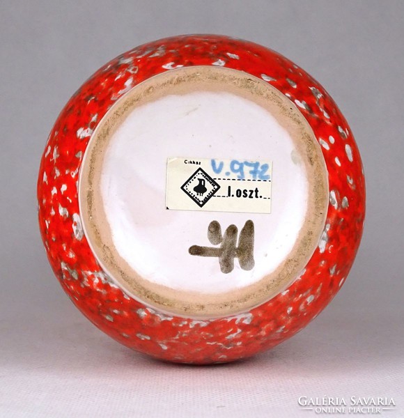 1G597 Retro Iparművész piros kerámia váza 22.5 cm