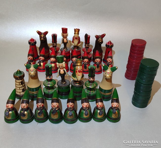 Vintage extreme rare handmade carved chess set without blackboard German '60s