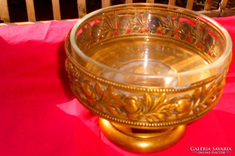 Antique openwork side fruit bowl with glass insert